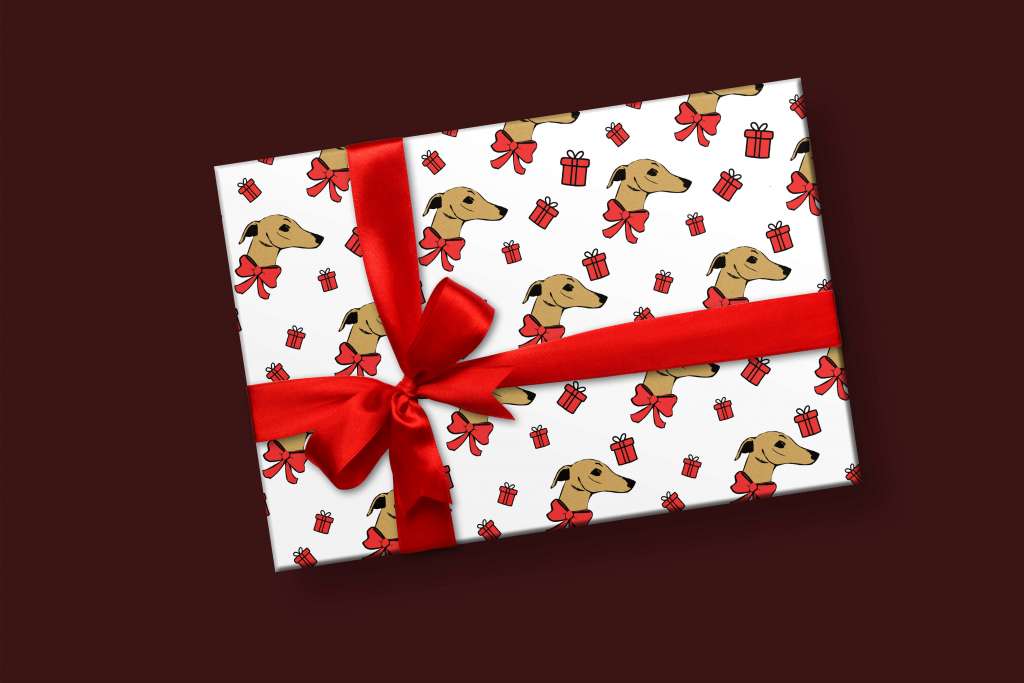 Bow Hound Christmas Greeting Cards and Wrap