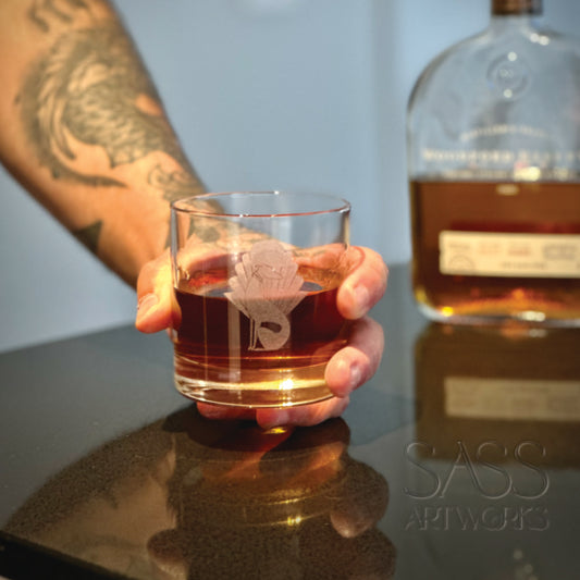 Round Etched Whiskey Glass